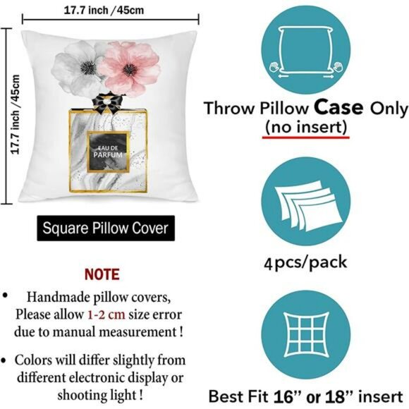 Set of 4 Pink Throw Pillow Covers 18x18 Velvet Decorative Cushion Cases Sofa Bed - Picture 3 of 8